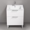 24 Inch Free Standing Bathroom Vanity, Modern, Glossy White, Chrome Handles